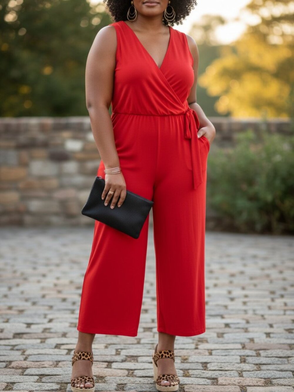 Emma and Michele Womens Red Faux Wrap Sleeveless Stretch Midi Dress‎ Size XL